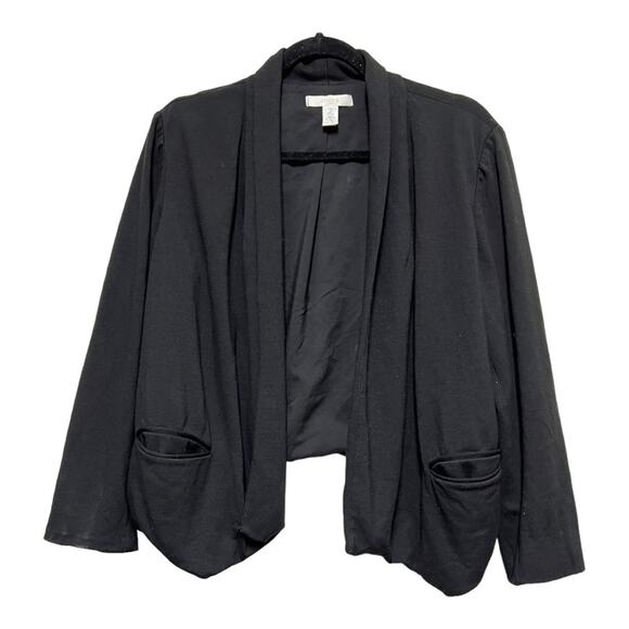 Chico's Black Ponte Knit Soft Open Drape Cropped Soft Stretchy Blazer Size 2 - Picture 1 of 6